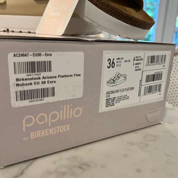 New in Box! Birkenstock Arizona pap flex platform sandals in ECRU size 36 uk - Picture 10 of 13